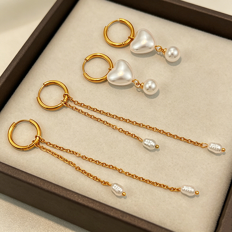 Boucles D'Oreilles Romantiques Élégantes En Forme De Cœur Avec Pompon, En Acier Inoxydable Imperméable, Couleur Or, Pour Femme. Image4