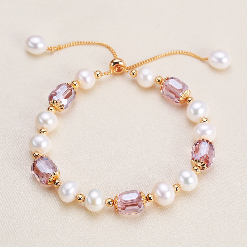 Bracelet De Perles Pour Femme, Collection Simple Series Daily Beads, Forme Géométrique, Perles D'Eau Douce Couleur Or