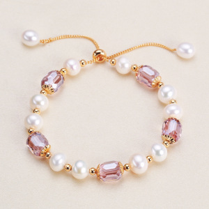 Bracelet De Perles Pour Femme, Collection Simple Series Daily Beads, Forme Géométrique, Perles D'Eau Douce Couleur Or h5