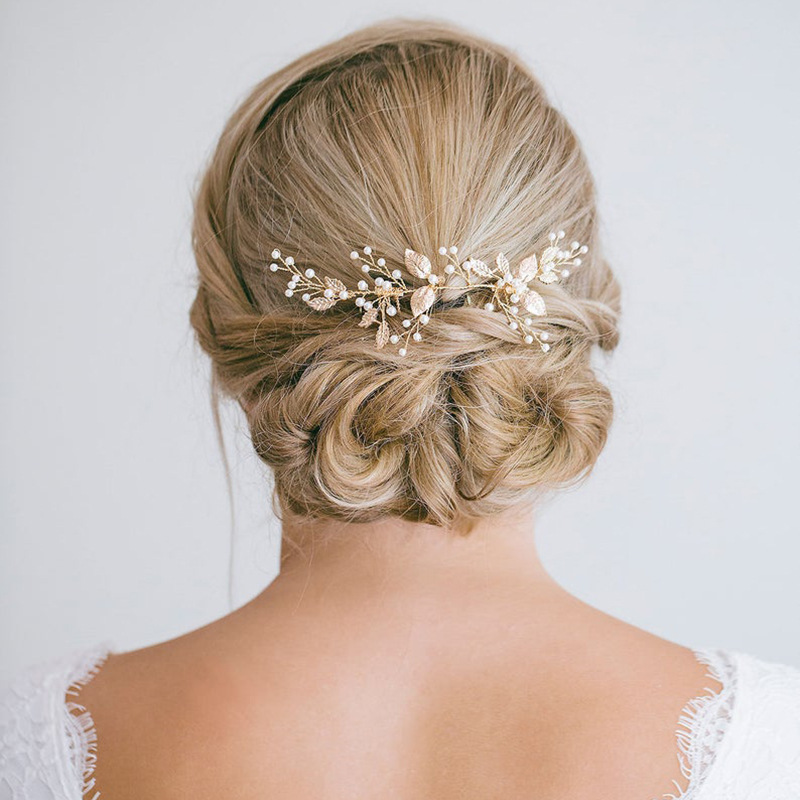 Bandeaux À Cheveux En Perles Artificielles Imitation Feuille Élégantes De La Série Luxueuse Image3