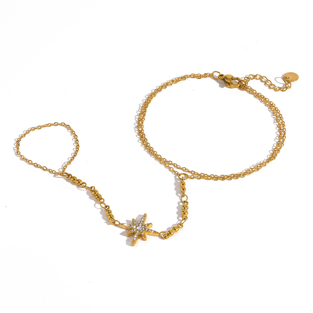 Chaîne De Main Élégante Pour Femme, En Acier Inoxydable, Étanche, Couleur Or, Ornée De Strass Et D'Une Fleur. Image4