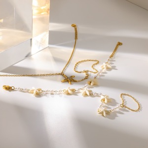 Chaîne De Main Femme En Acier Inoxydable Doré, Imperméable, Avec Pendentif Étoile De Mer Et Cristal Artificiel. h5 Image3
