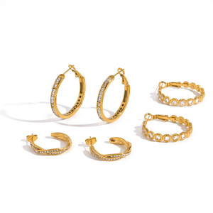 Boucles D'Oreilles Créoles Pour Femmes En Acier Inoxydable Étanche, Couleur Or, Ornées De Strass h5 Image3