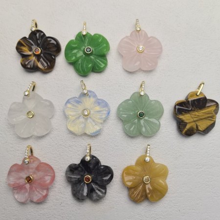 Pendentifs pour femmes Sweet Flower en pierres naturelles, couleur cuivre doré et zircon 2