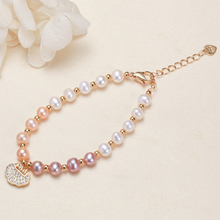 Bracelet de perles de culture d'eau douce couleur or, série Luxueuse Simple Beads Lock, pour femme 2