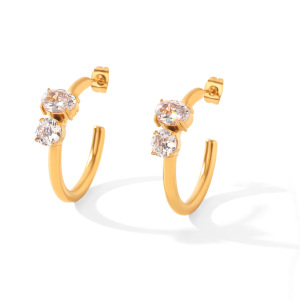 Boucles D'Oreilles Puces Pour Femmes Simple Series Daily Lines En Acier Inoxydable Étanche Couleur Or Et Zircon h5 Image6