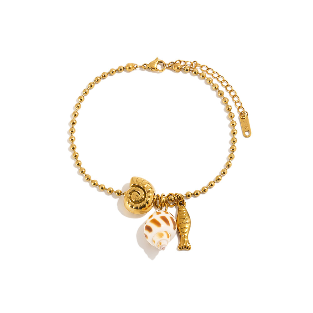 Bracelet De Cheville Simple Series Vacation Shell Fish En Acier Inoxydable Étanche Couleur Or Image4