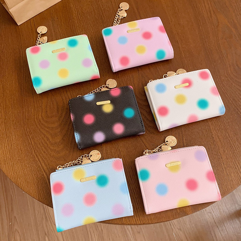 Portefeuilles Et Porte-Cartes Carrés Pour Femmes, Style Décontracté, Avec Quincaillerie En Métal, Imprimé Cœurs Et Pois, Couleurs Assorties, En Pu De Qualité Supérieure Image2