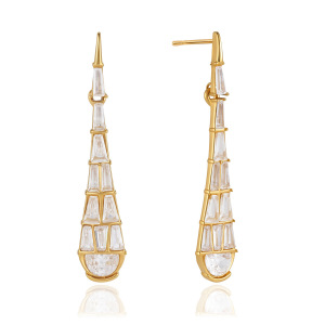 Boucles D'Oreilles Puces Pour Femmes, Élégantes Et Raffinées, En Acier Inoxydable Doré, Ornées De Zircon Et De Motifs En Gouttelettes. Collection Luxueuse. h5 Image4