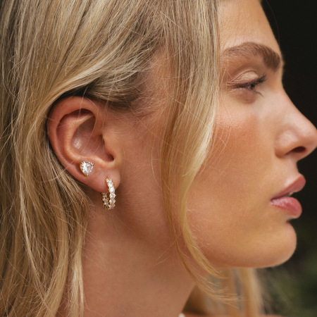 Boucles d'oreilles créoles élégantes en forme d'ellipse, en acier inoxydable, couleur or, avec zircon, pour femme, collection Luxueuse. 2