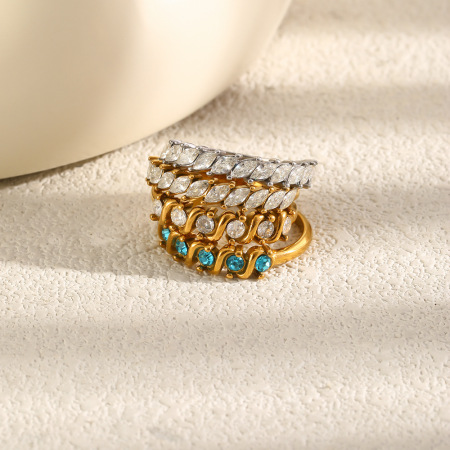 Bagues pour femmes en acier inoxydable doré, forme simple et irrégulière, étanches, serties de zircon et ornées de pierres précieuses. Collection Luxueuse.
