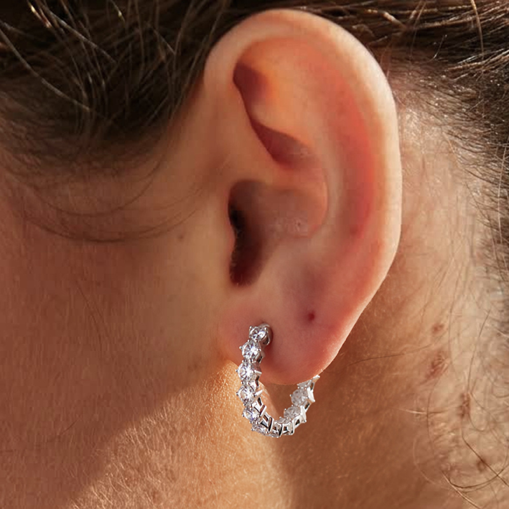 Boucles D'Oreilles Créoles Élégantes En Forme D'Ellipse, En Acier Inoxydable, Couleur Or, Avec Zircon, Pour Femme, Collection Luxueuse. Image3