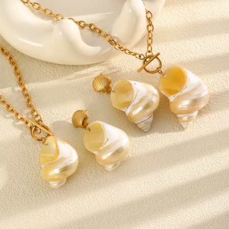 Ensembles de bijoux pour femmes en fil d'acier inoxydable imperméable couleur or, style romantique et océanique, inspirés des vacances. 2