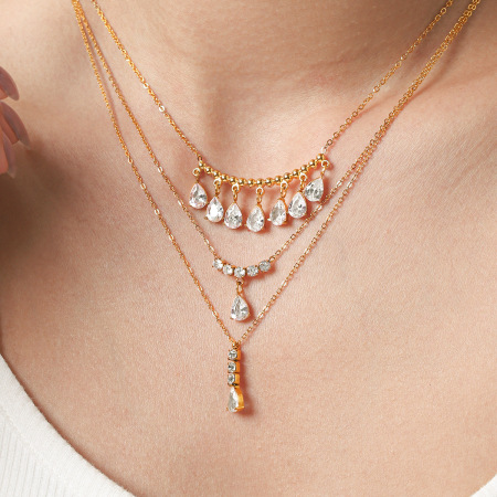 Colliers pendentifs pour femmes de la luxueuse collection Daily Droplet, en acier inoxydable étanche couleur or et zircon. 2
