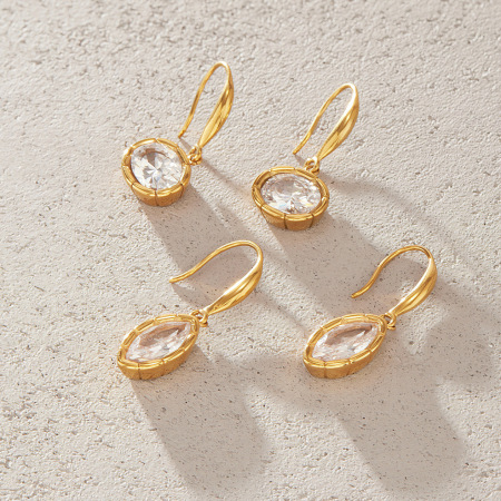 Boucles d'oreilles pendantes pour femmes, en acier inoxydable, étanches, couleur or, avec zircon, en forme de goutte 2