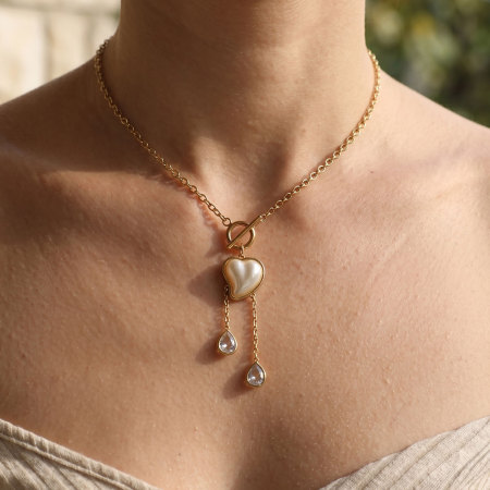 Colliers pendentifs pour femmes Simple Series Daily Droplet Heart Tassel en acier inoxydable étanche couleur or et zircon 2