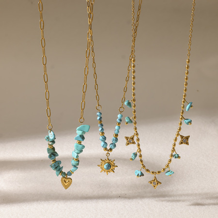 Colliers pendentifs romantiques décontractés en acier inoxydable étanche couleur or, forme géométrique cœur et fleur