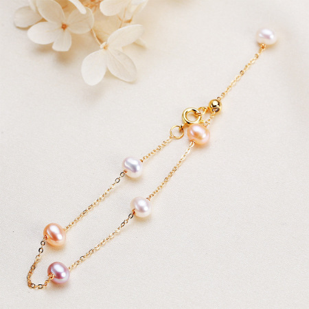 Bracelet de perles pour femme, collection Simple, composé d'une chaîne de perles d'eau douce couleur or. 2