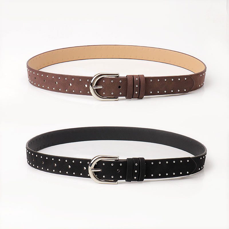 Ceinture En Cuir Pu De Qualité Supérieure, Couleur Unie Décontractée, Série Simple, Rivets h5Image3