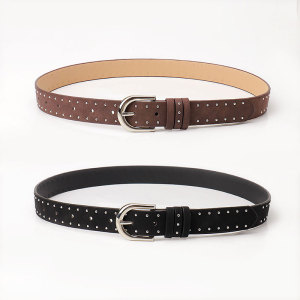 Ceinture En Cuir Pu De Qualité Supérieure, Couleur Unie Décontractée, Série Simple, Rivets h5 Image3