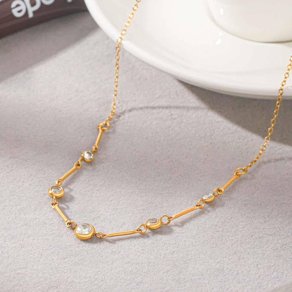 Colliers À Maillons Pour Femmes En Acier Inoxydable Étanche, Couleur Or, Avec Zircon Image3