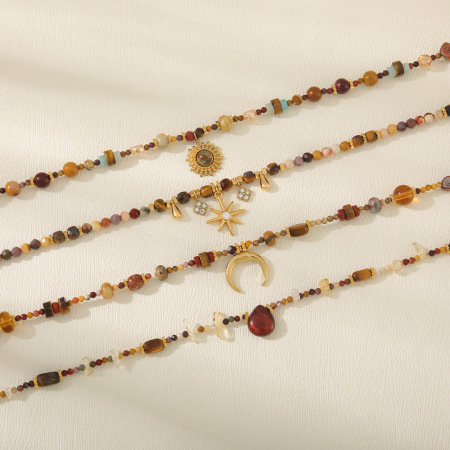 Ensembles de colliers pour femmes, style bohème ethnique, perles soleil et pierres naturelles 2