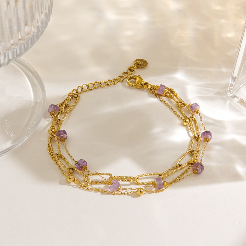Bracelet Chaîne Simple Series Sweet Beads En Acier Inoxydable Étanche Couleur Or Avec Pierres Naturelles Pour Femme Image4