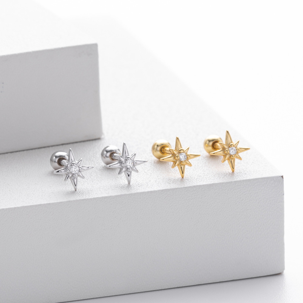 Boucles D'Oreilles Colorées Daily Star Pour Femmes, Plaquées Rhodium, En Argent Sterling 925, Collection Simple Series. Image2