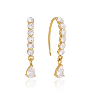 Boucles D'Oreilles Pendantes Pour Femme, Élégantes Et Raffinées, En Acier Inoxydable Doré, Ornées De Zirconiums Et D'Un Motif Goutte D'Eau. Collection Luxueuse. h5 Image5