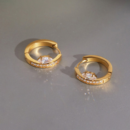 Boucles d'oreilles créoles pour femmes, collection Daily Circle, en acier inoxydable, étanches, couleur or, avec zircon.