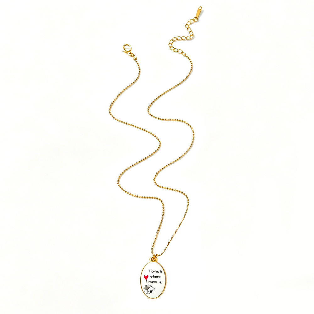 Colliers Pendentifs Pour Femmes En Acier Inoxydable, Couleur Or, Avec Motif Émaillé En Forme D'Ellipse Simple 