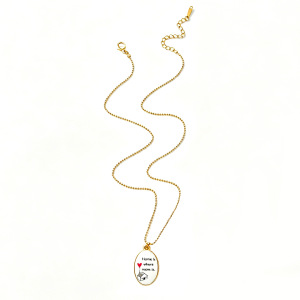 Colliers Pendentifs Pour Femmes En Acier Inoxydable, Couleur Or, Avec Motif Émaillé En Forme D'Ellipse Simple h5 