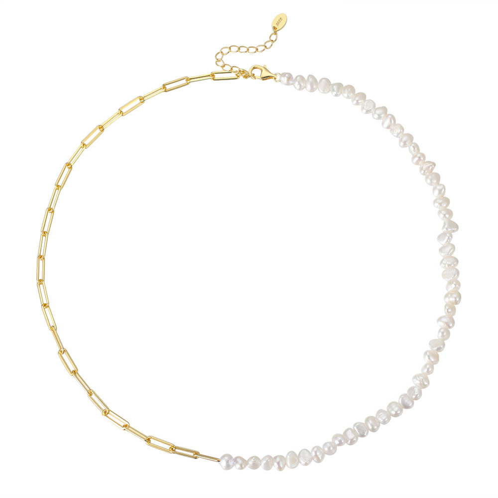 Collier De Perles Élégant Pour Femme, Collection Romantique, Plaqué Rhodium, Avec Chaîne À Perles. 