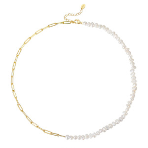 Collier De Perles Élégant Pour Femme, Collection Romantique, Plaqué Rhodium, Avec Chaîne À Perles. h5 