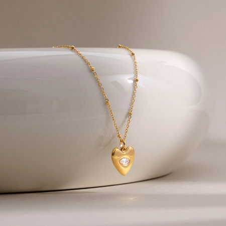 Colliers pendentifs pour femmes en acier inoxydable, couleur or, ornés d'un zircon et d'un joli cœur, collection Simple Series 2