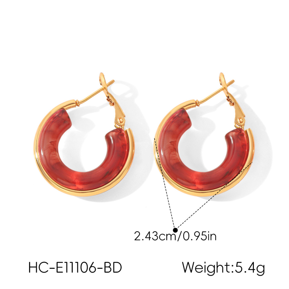 Boucles D'Oreilles Créoles Pour Femmes Simple Series Daily Circle En Résine Couleur Or Image2
