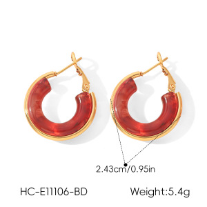 Boucles D'Oreilles Créoles Pour Femmes Simple Series Daily Circle En Résine Couleur Or h5 Image2