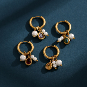 Boucles D'Oreilles Créoles Pour Femmes, Collection Romantic, Perles Daily Droplet, En Acier Inoxydable Étanche, Couleur Or. h5 Image4