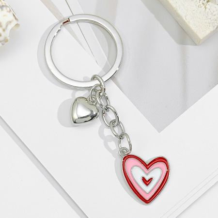 Porte-clés romantique en alliage multicolore en forme de cœur, série Sweet Heart.