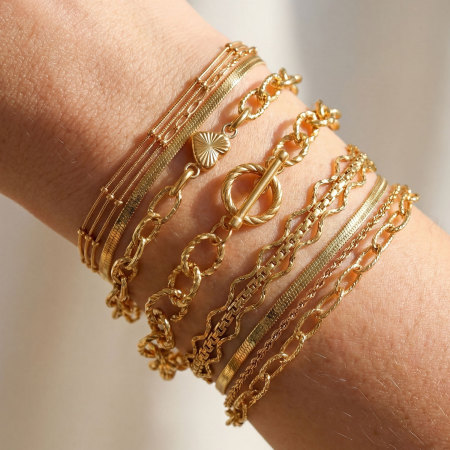 Bracelet chaîne classique Simple Series en acier inoxydable étanche couleur or pour femme