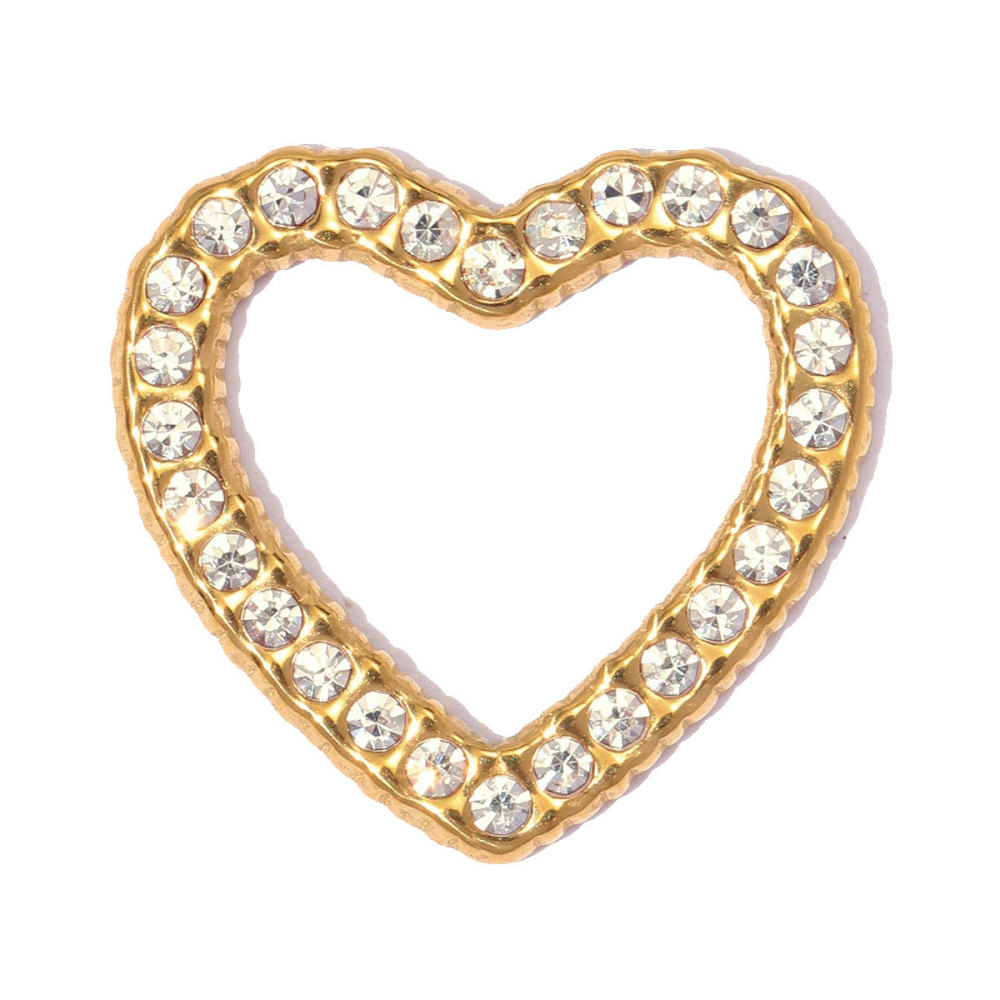 Pendentif Femme En Acier Inoxydable Doré, Forme Géométrique En Forme De Cœur, Orné De Strass Et De Zircon, Étanche. Image2