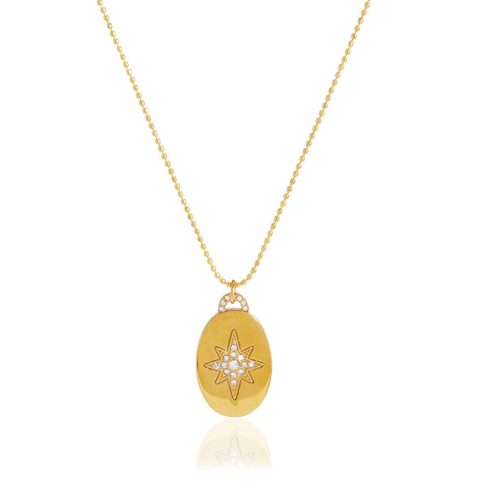 Collier Pendentif Élégant En Acier Inoxydable Doré, Forme Elliptique, Style Classique, Étanche, Collection Femme Image5