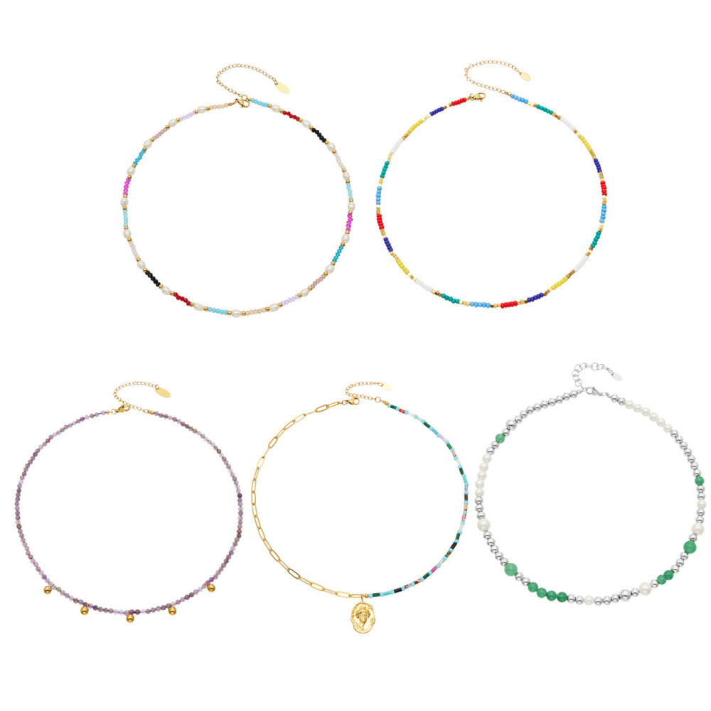 Colliers De Perles Pour Femmes, Collection Romantique Daily Beads, Pierres Naturelles Couleur Or h5Image5