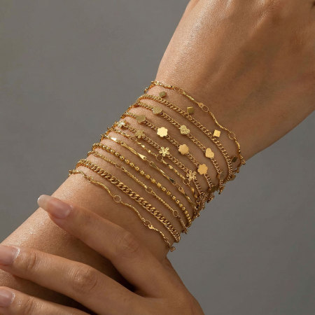 Bracelet chaîne Simple Series Daily Flower Chain en acier inoxydable étanche couleur or pour femme 2