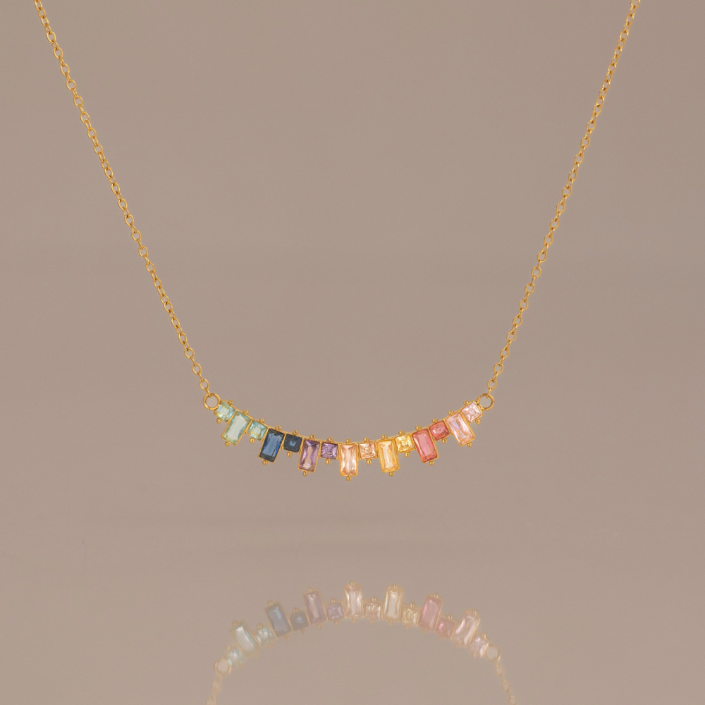 Colliers Pendentifs Pour Femmes, Élégants Et Rectangulaires, En Acier Inoxydable, Couleur Or, Avec Zircon, Étanches Et De Couleur Dorée. Image3
