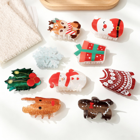 Série simple, animaux mignons de dessin animé de Noël, griffes à cheveux acryliques de couleurs mélangées