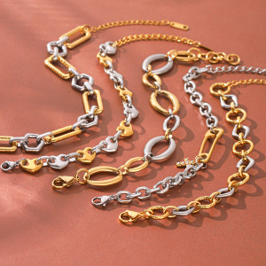 Bracelet Chaîne Simple Pour Femme, Forme Elliptique, En Acier Inoxydable, Couleur Or, Avec Zircon, Idéal Pour Un Usage Quotidien. h5 Image5