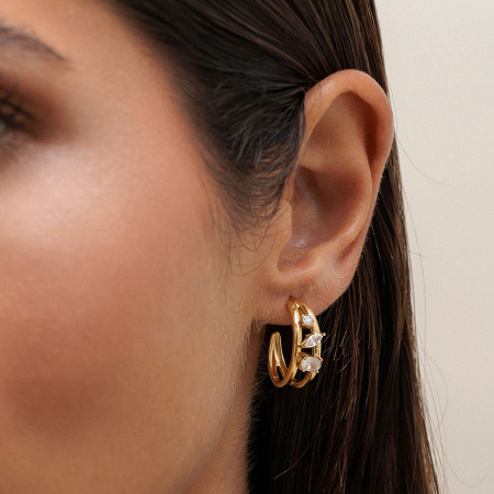 Boucles d'oreilles puces élégantes pour femmes, en acier inoxydable, couleur or, forme irrégulière, collection classique 2