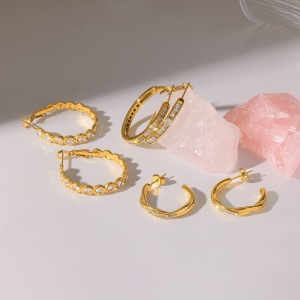 Boucles D'Oreilles Créoles Pour Femmes En Acier Inoxydable Étanche, Couleur Or, Ornées De Strass h5 Image2