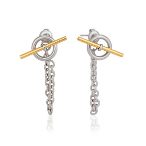 Boucles D'Oreilles Pendantes Pour Femme, Style Décontracté, Avec Pompon Rond, En Acier Inoxydable Étanche, Couleur Or, Collection Simple Series h5 Image5
